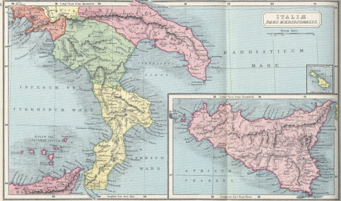 Map of southern italy and sicily