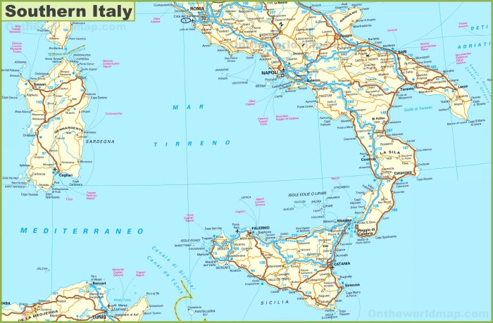 Map of southern italy and sicily